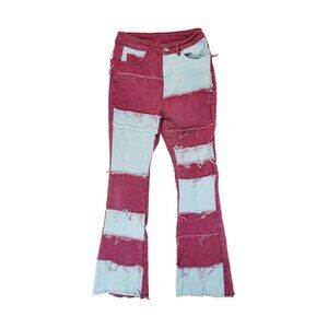 Jeans Brand Patchwork‎ Junior Teens Size Small Burgundy & Gray Elastic Waist